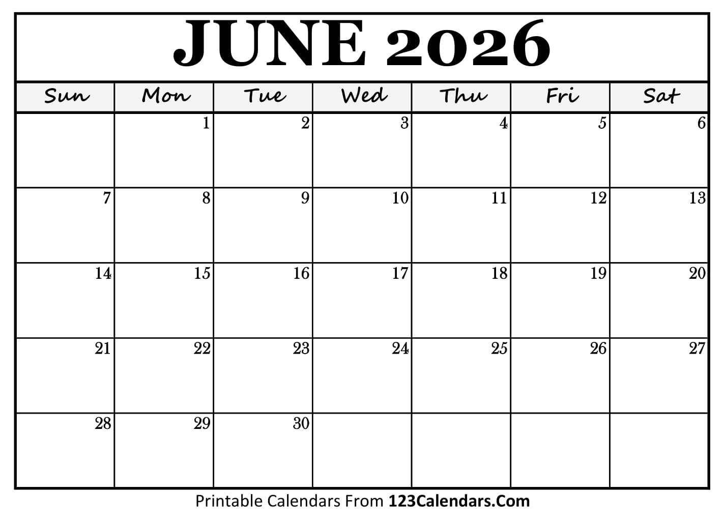 June 2026 Calendar