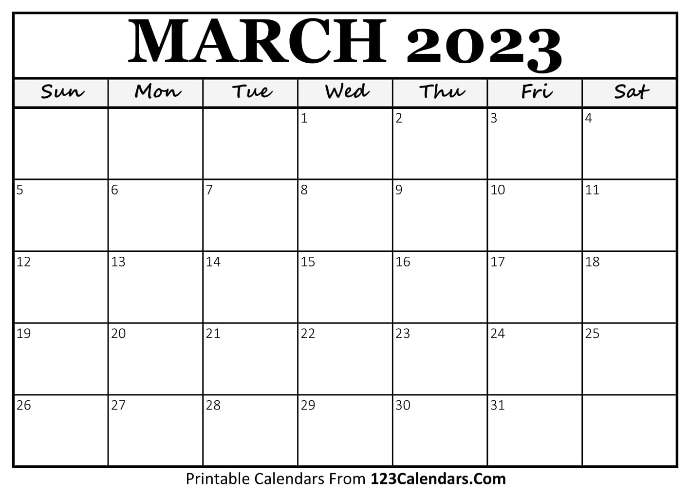 March 2023 Calendar 123calendars Get Calender 2023 Update