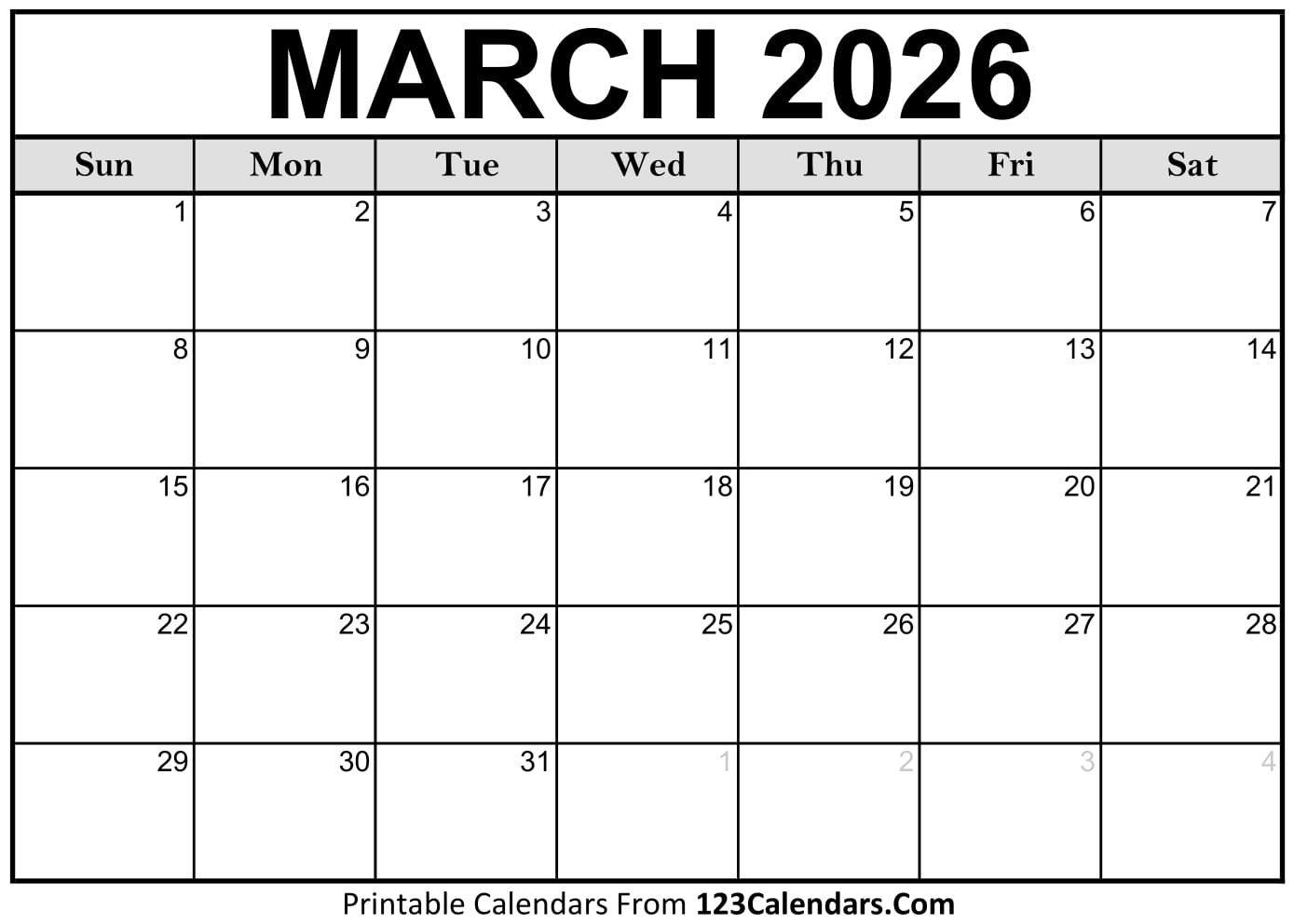 Calendar March 2026