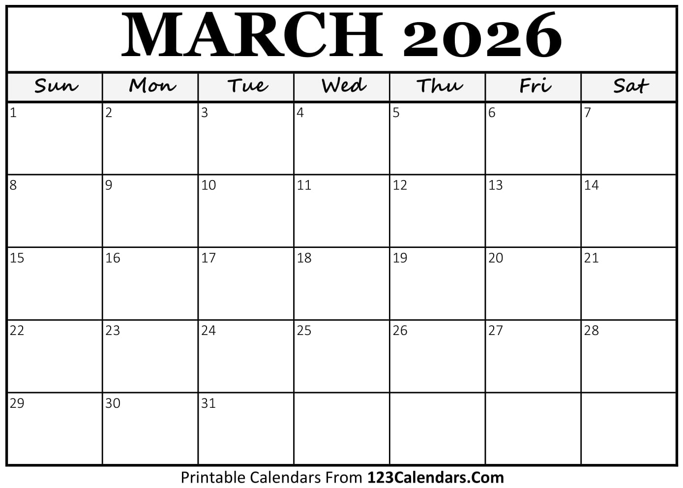 Calendar March 2026