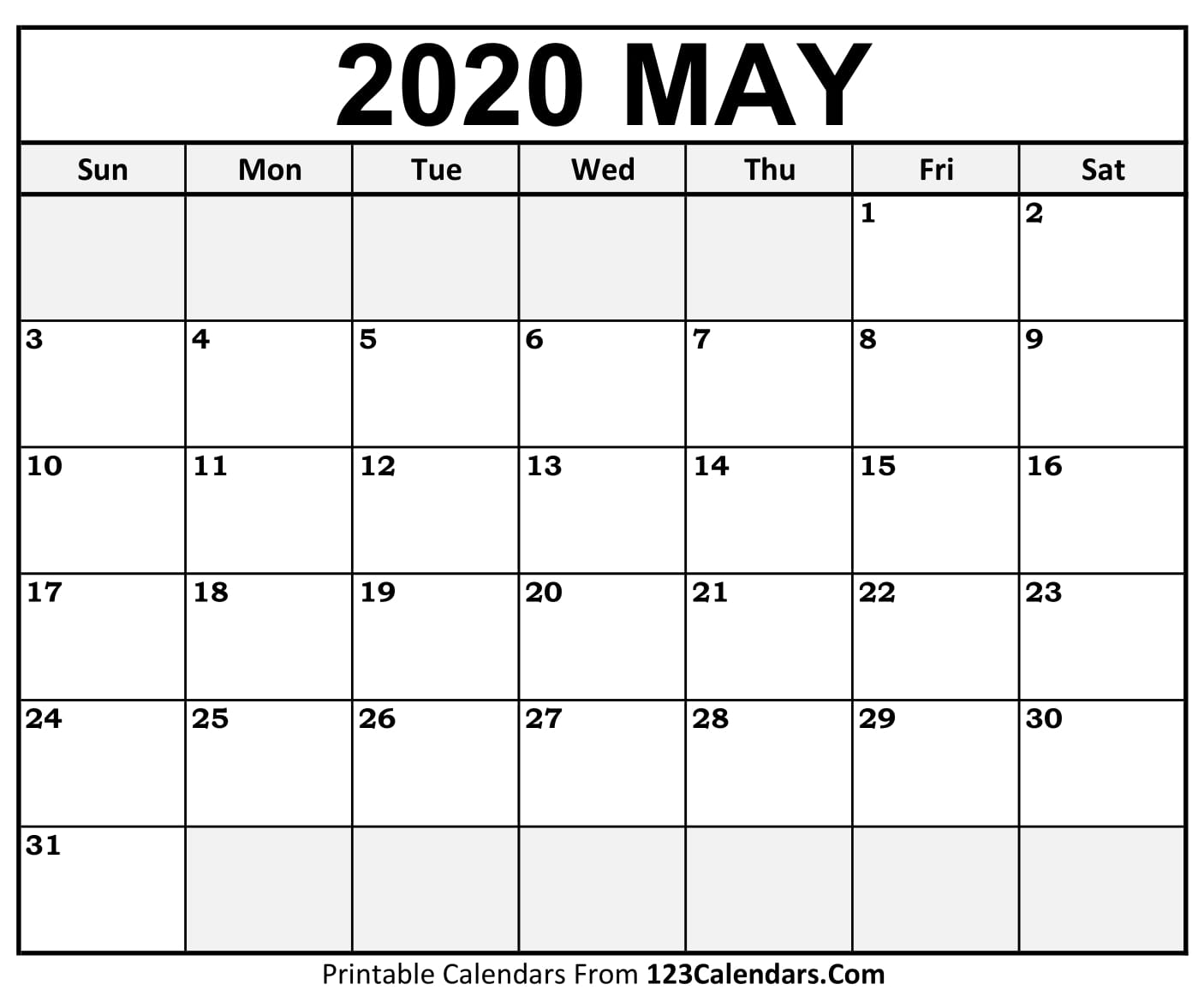 Printable May 2020 Calendar Templates