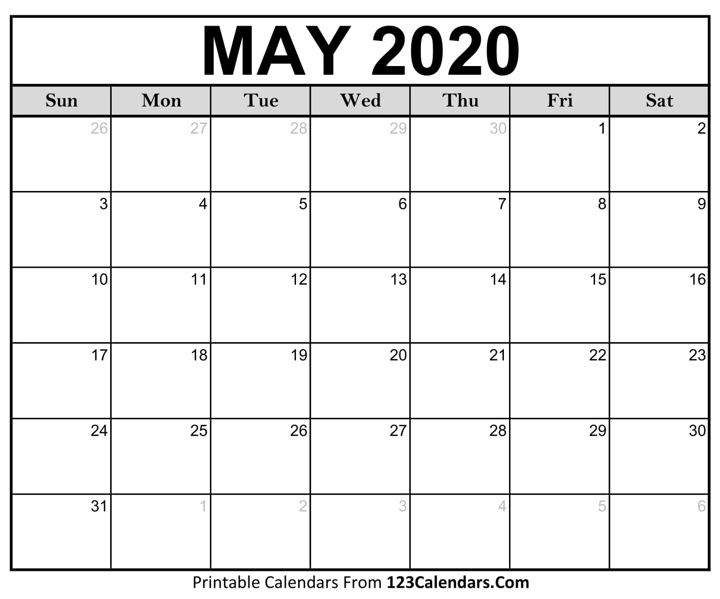 Printable May 2020 Calendar Templates