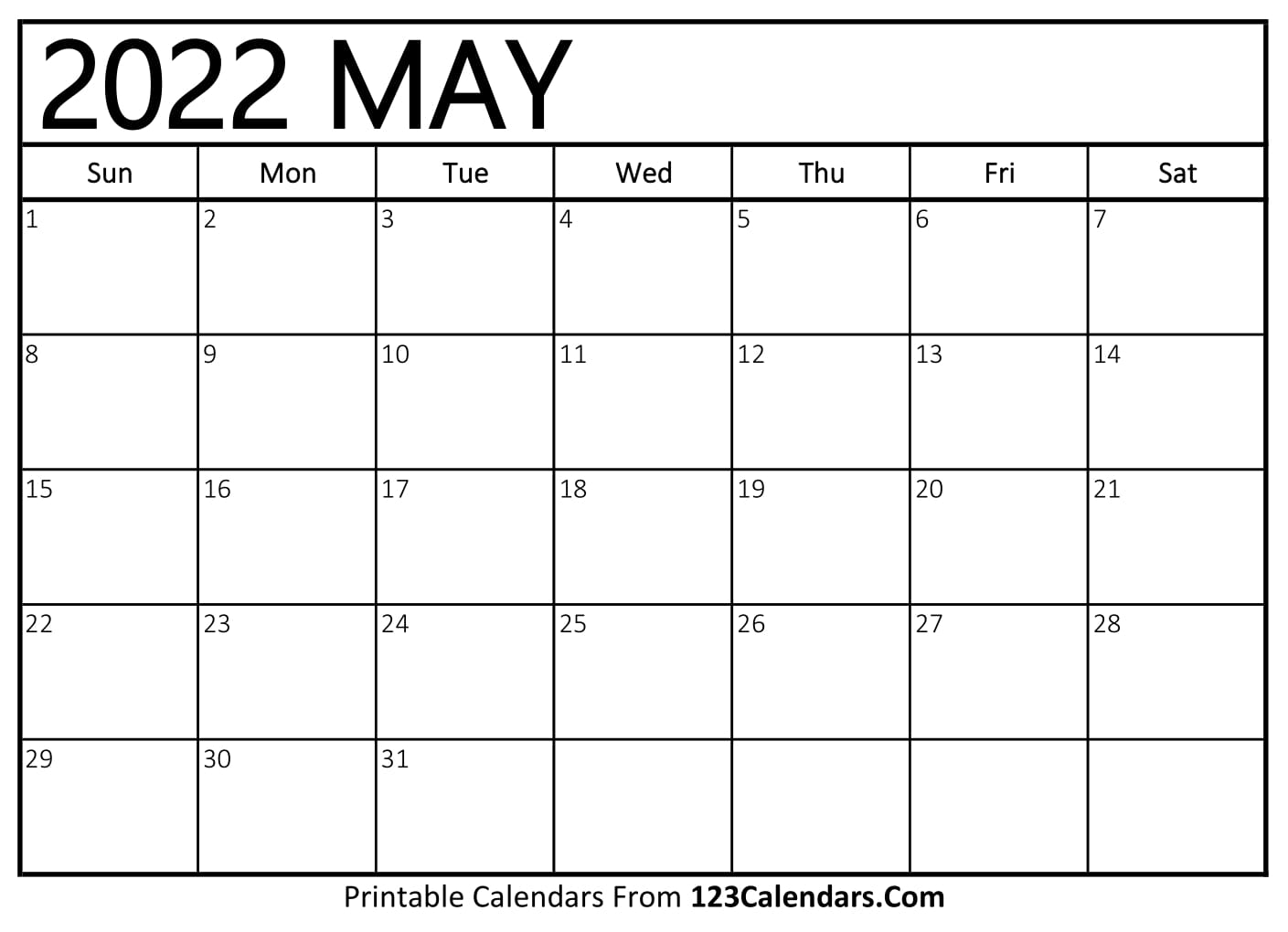 Printable 2022 Calendar May Printable May 2022 Calendar Templates - 123Calendars.com