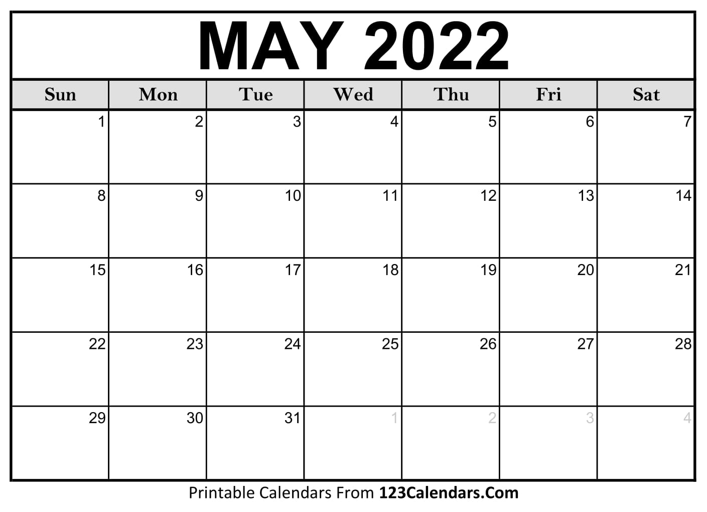 May 2022 Blank Calendar Printable Printable May 2022 Calendar Templates - 123Calendars.com