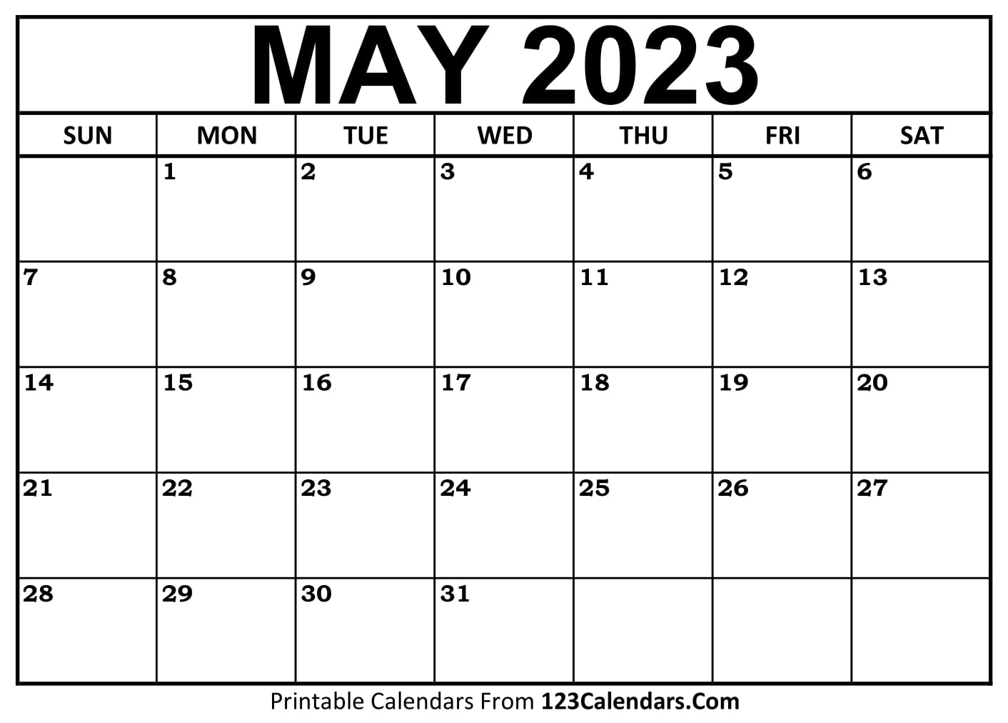 Printable May 2023 Calendar Templates - 123Calendars.com