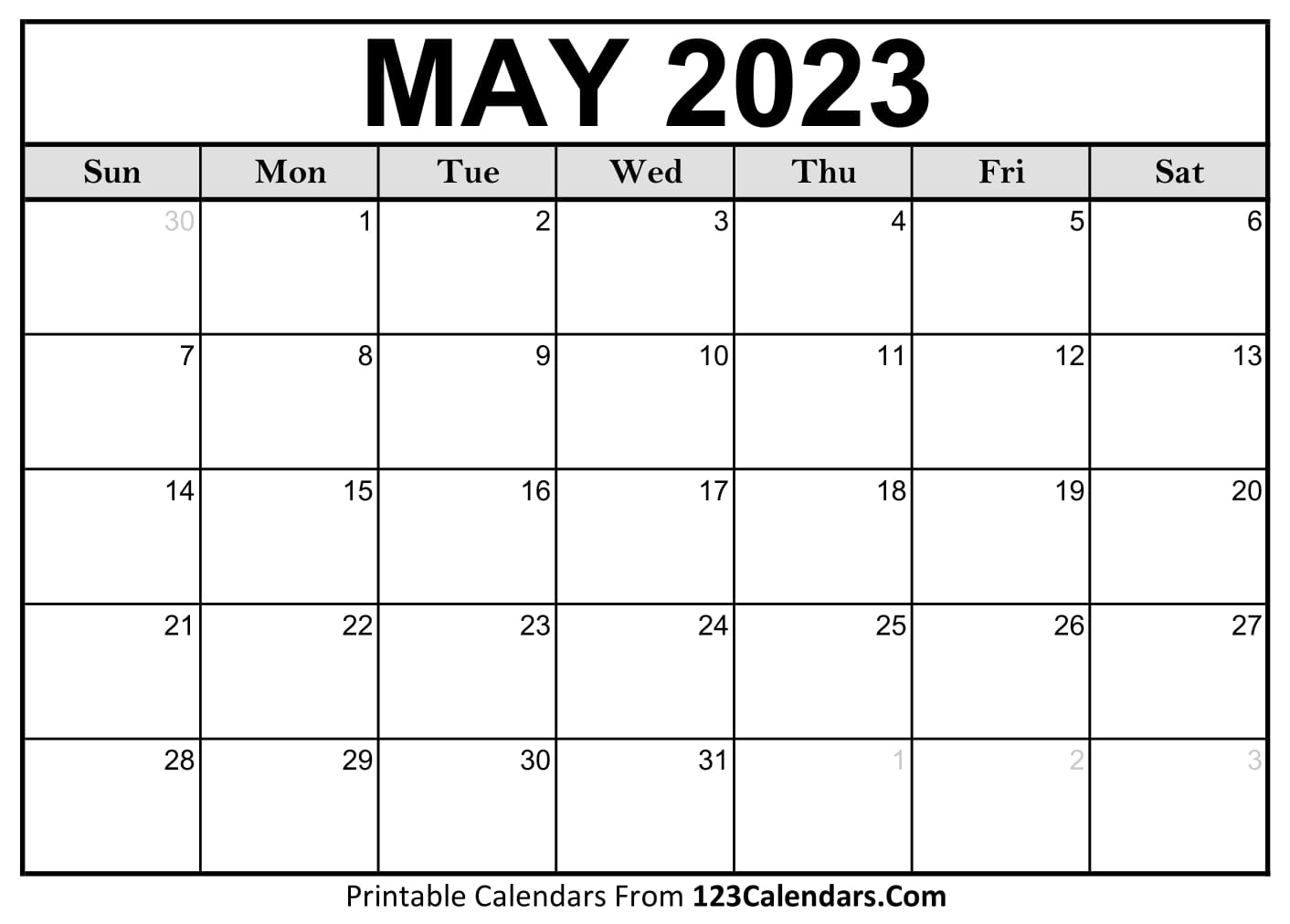 Printable May 2023 Calendar