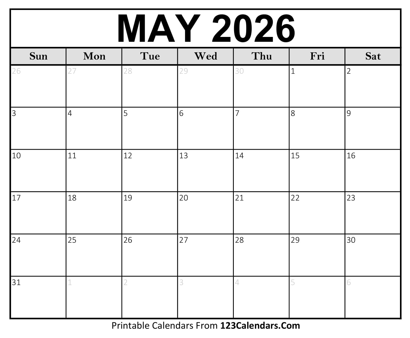 Calendar May 2026