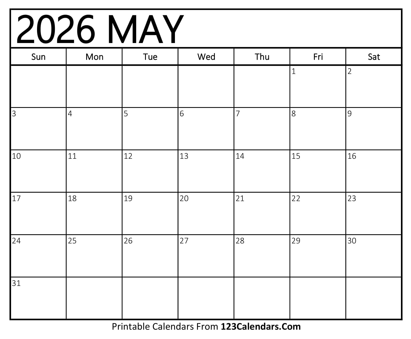 Printable May 2026 Calendar