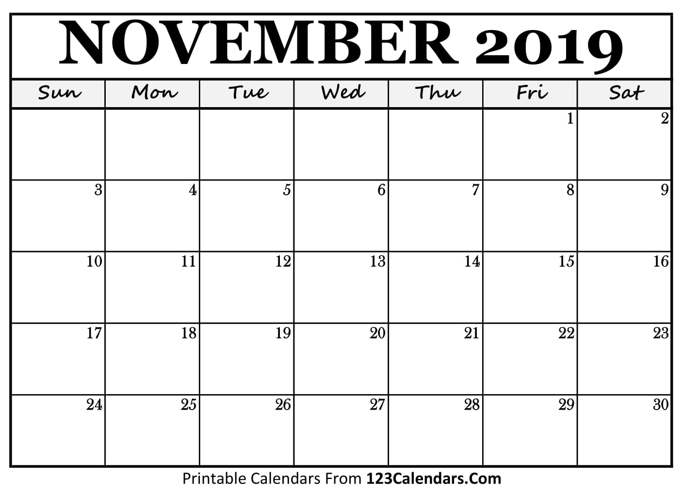 November 2019 Printable Calendar