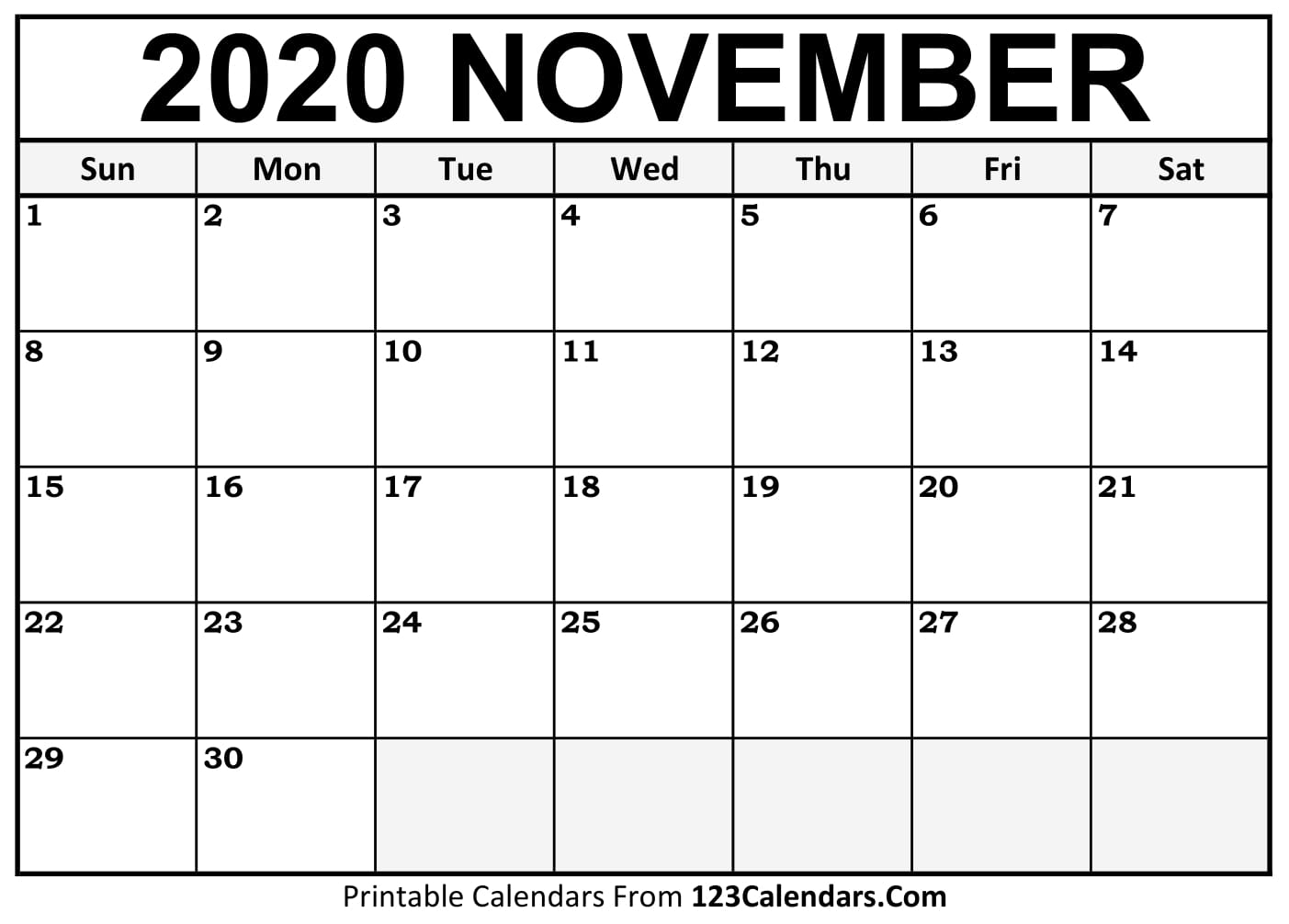 Printable November 2020 Calendar Templates