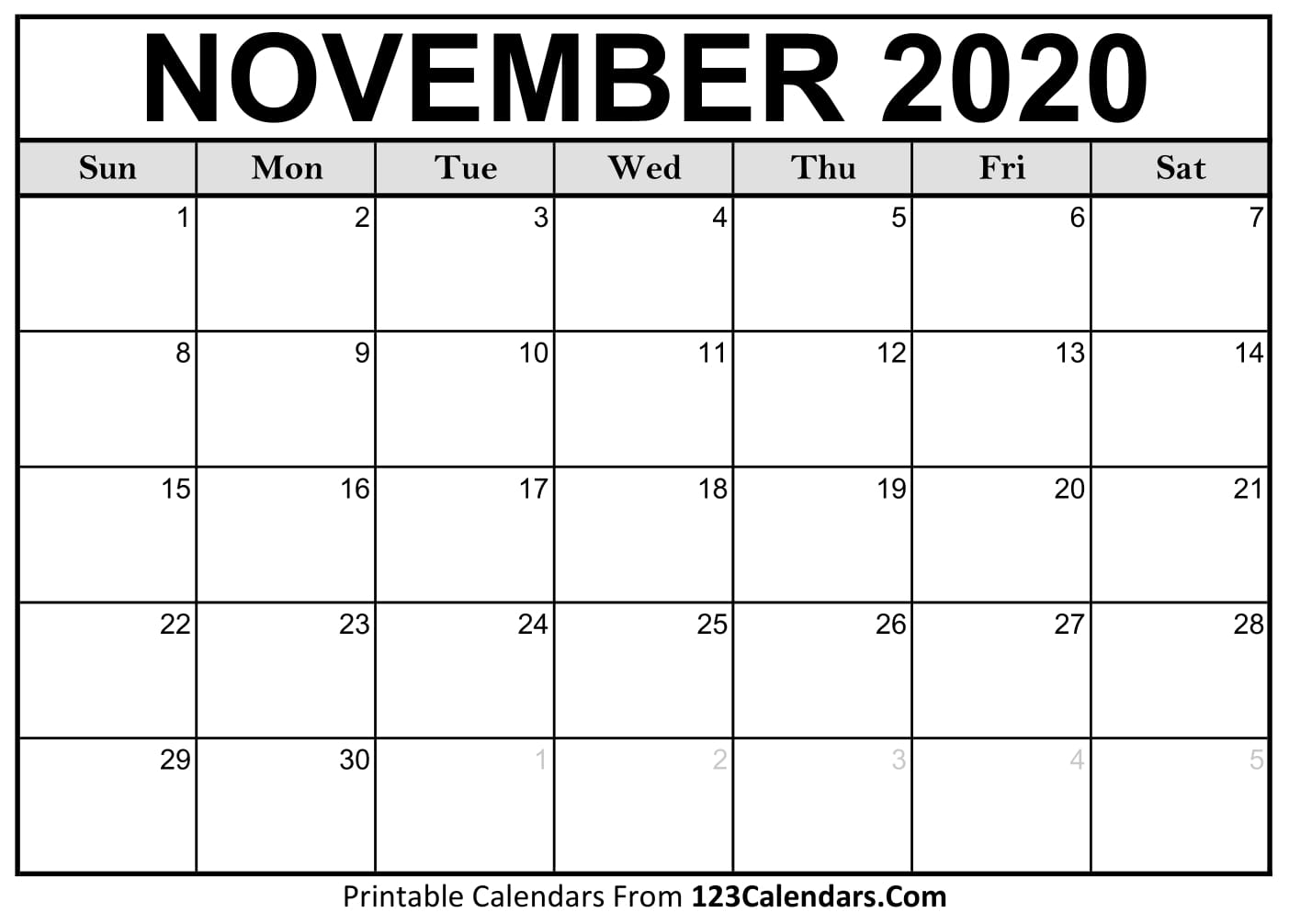 Printable November 2020 Calendar Templates