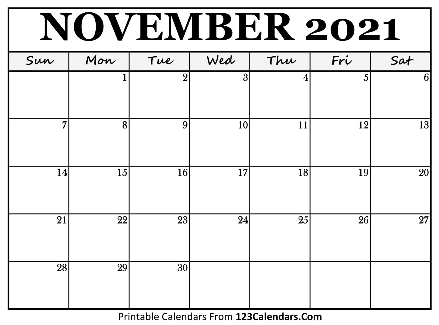 Printable November 2021 Calendar Templates
