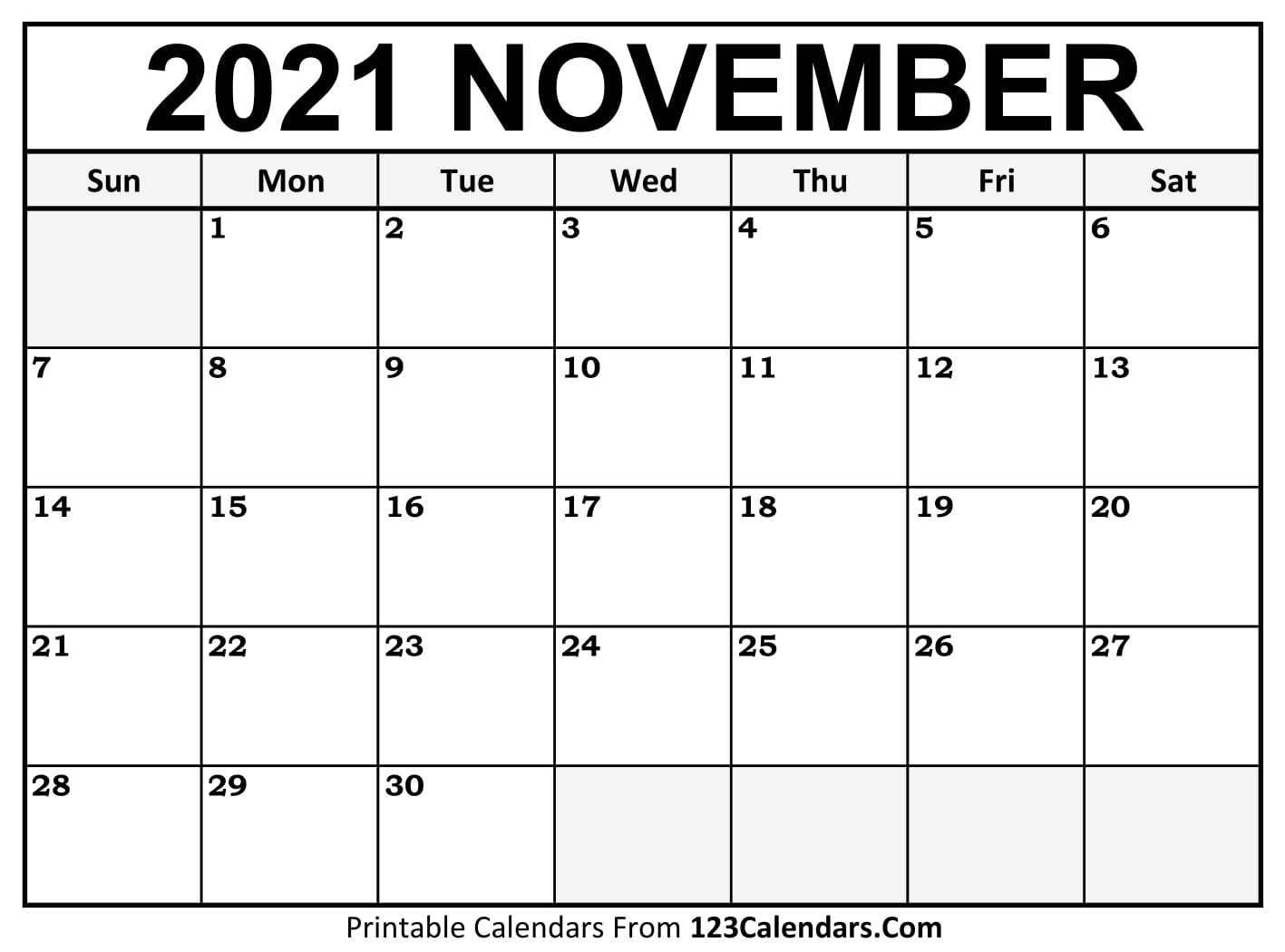 Printable November 2021 Calendar Templates