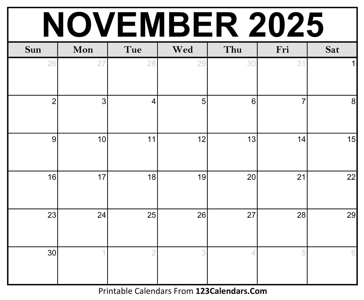 2025 November Calendar