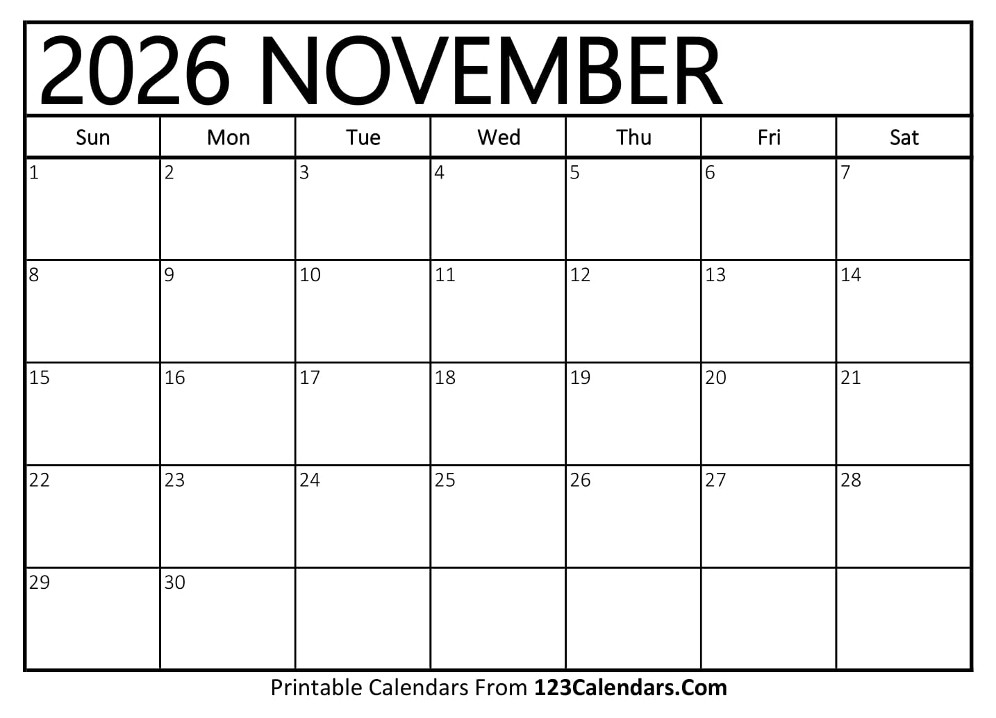 November Calendar 2026