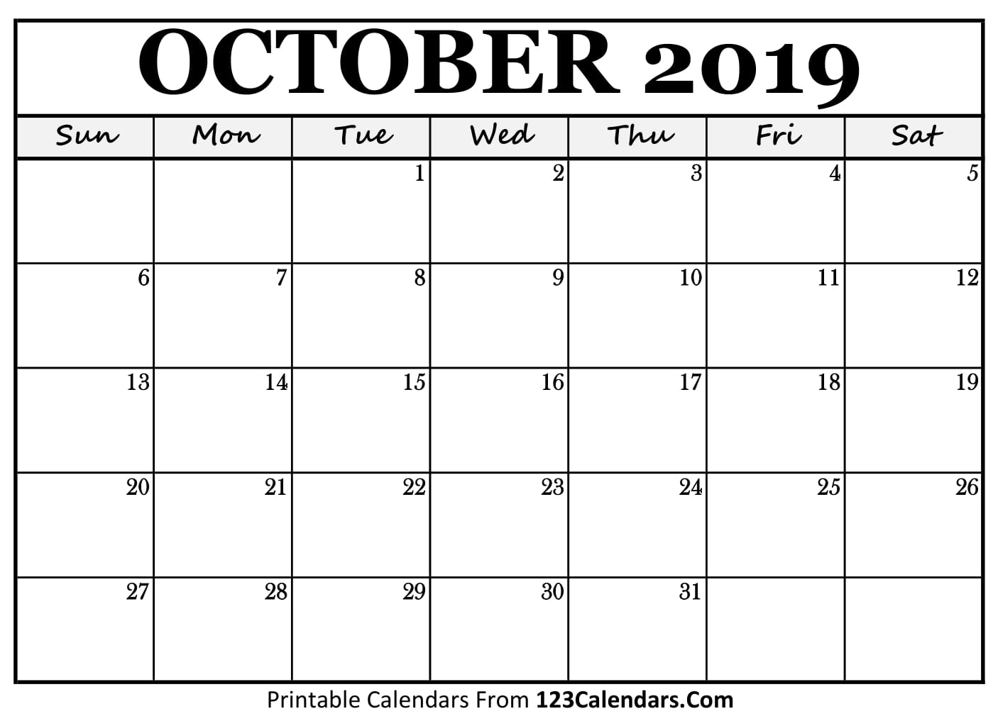 October 2019 Calendar Halloween Theme