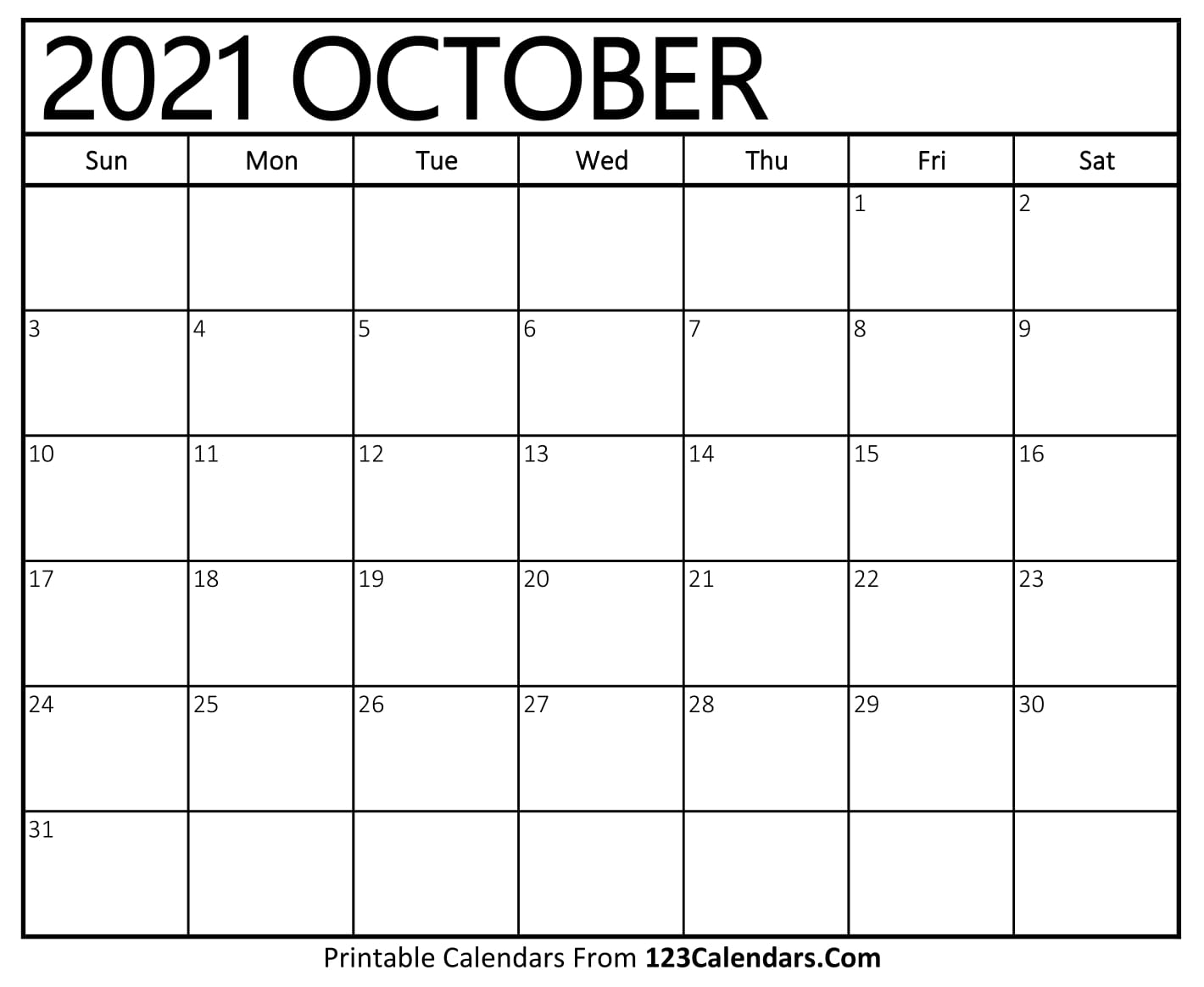 Printable October 2021 Calendar Templates