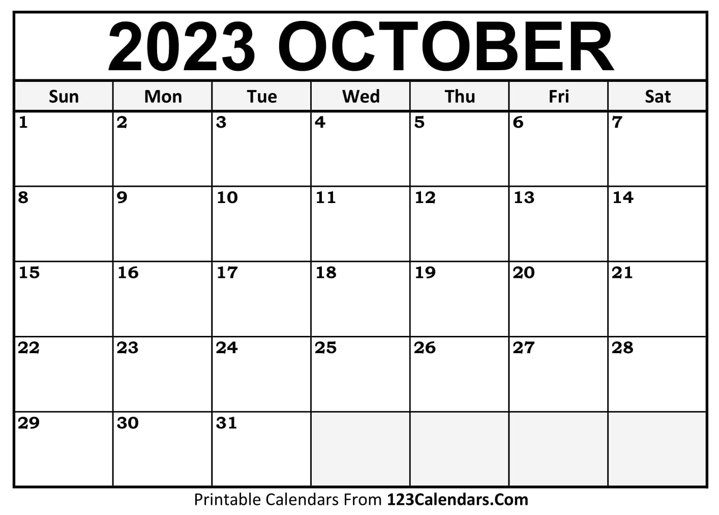 2023 October Calendar