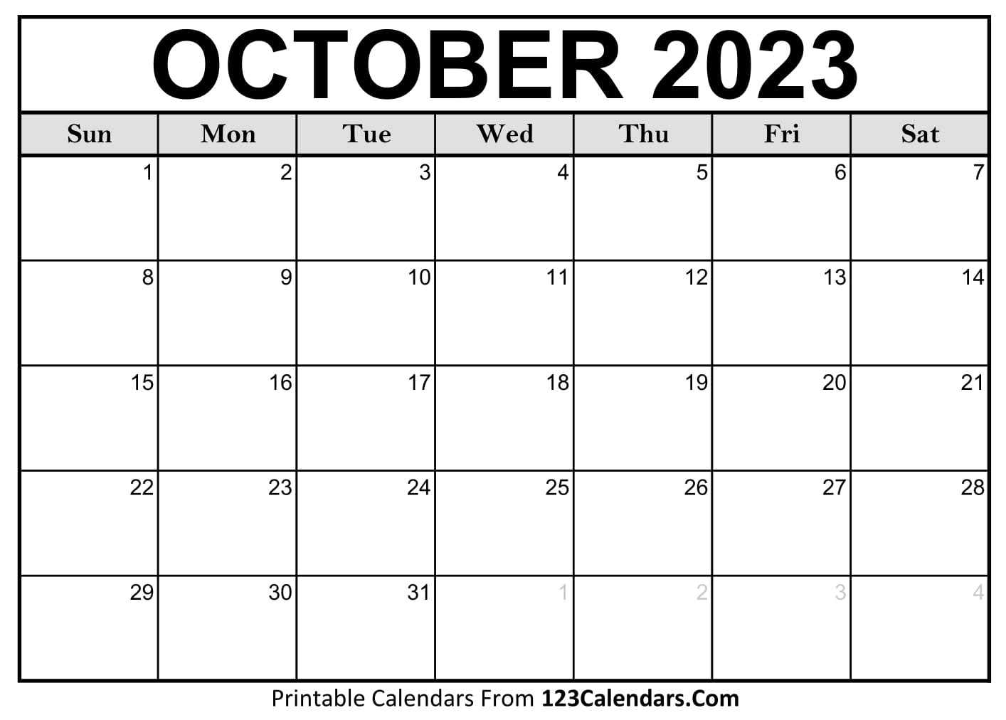 October 2023 Calendar