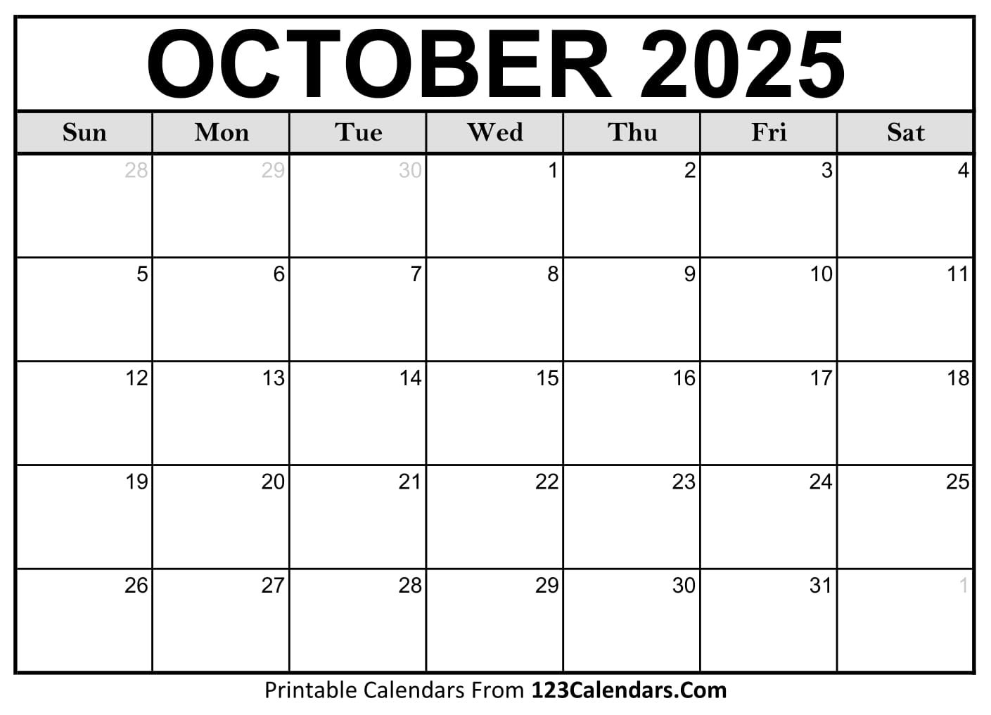 2025 October Calendar