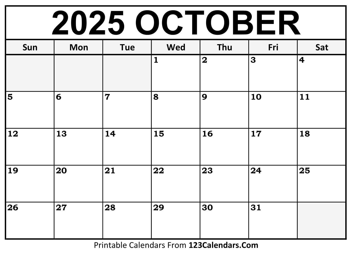 Calendar October 2025