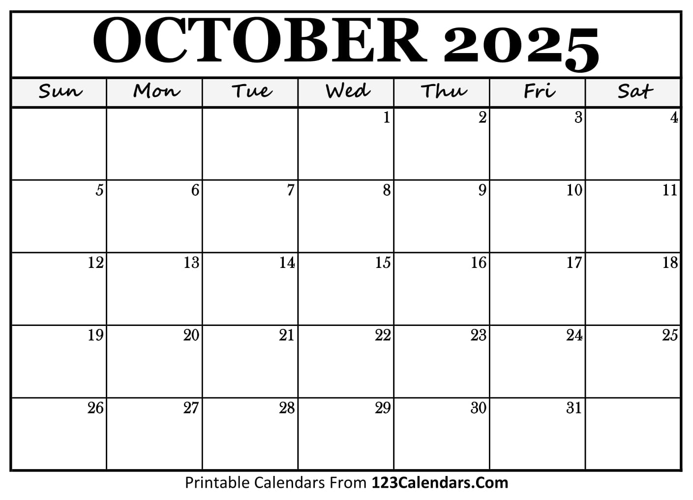October 2025 Calendar
