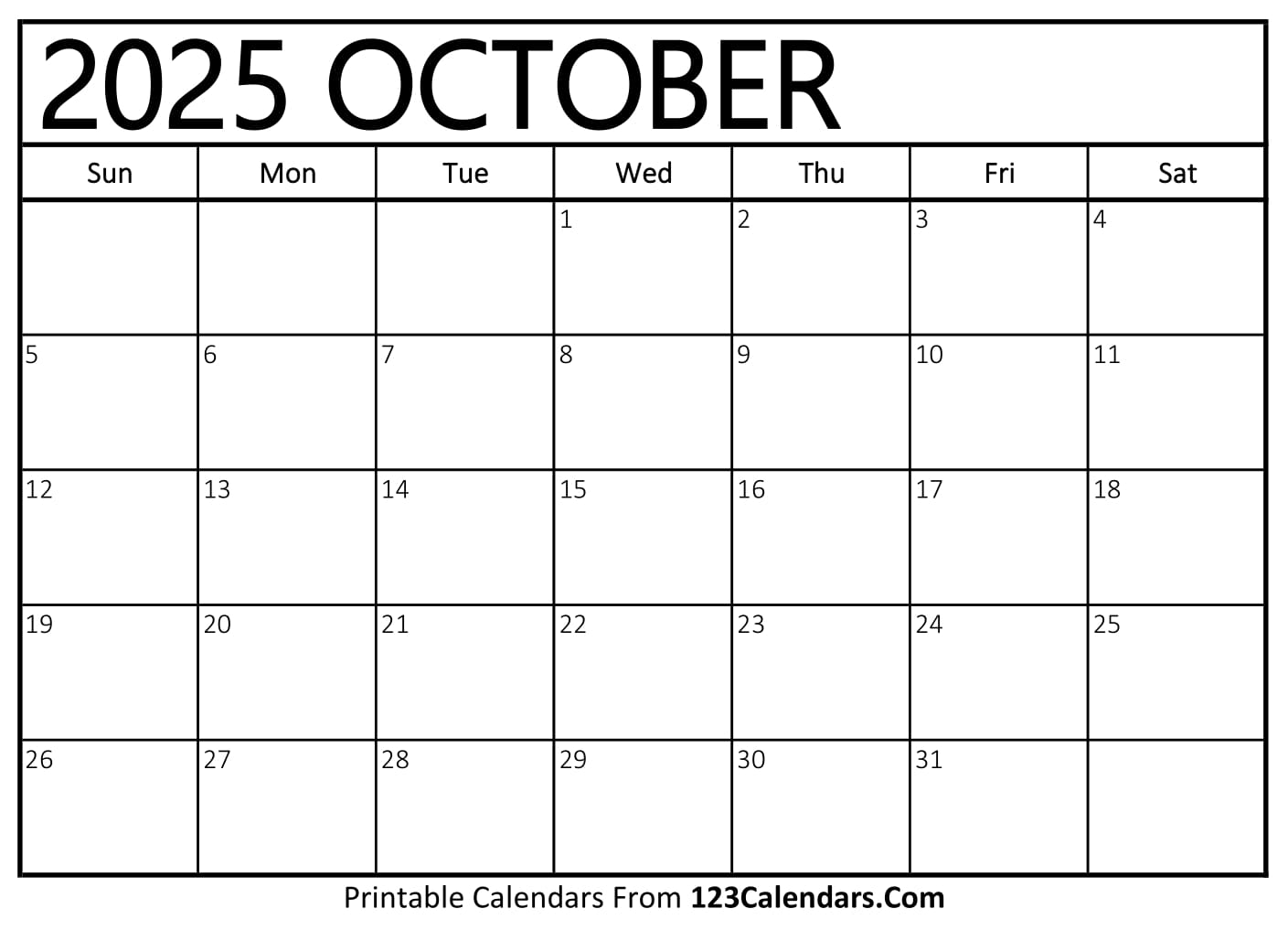 Printable October 2025 Calendar