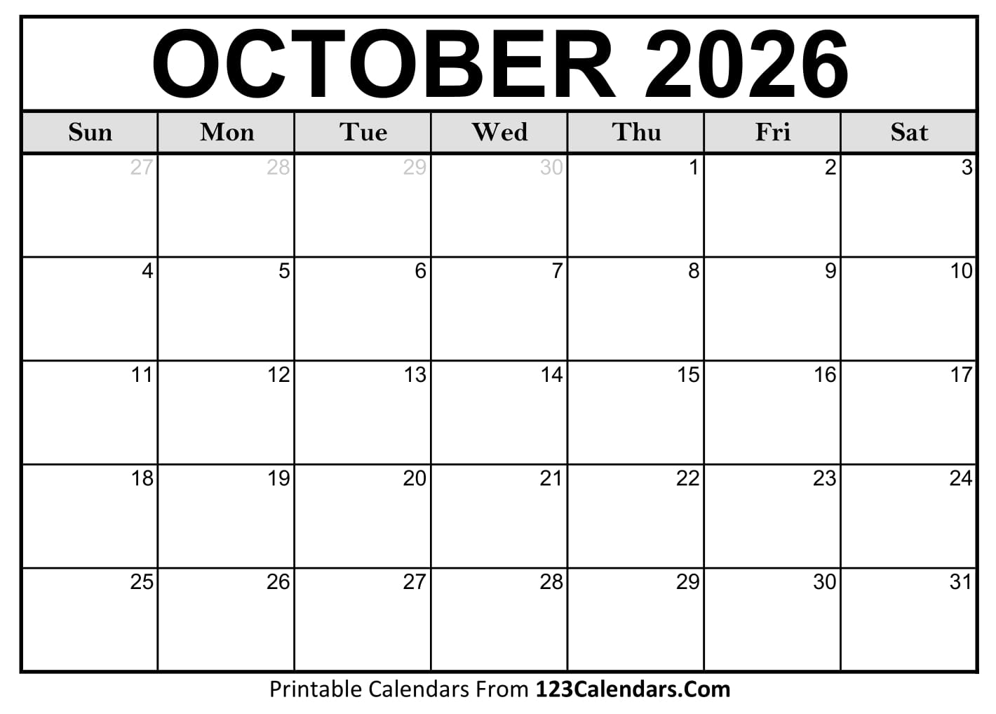 2026 October Calendar