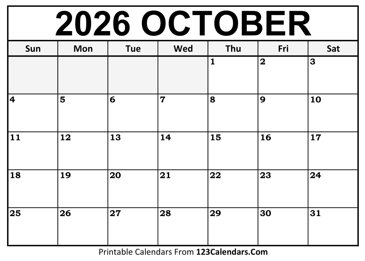 Calendar October 2026