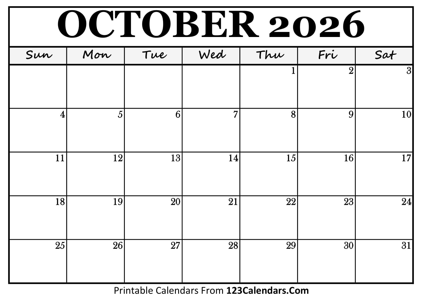 2026 October Calendar
