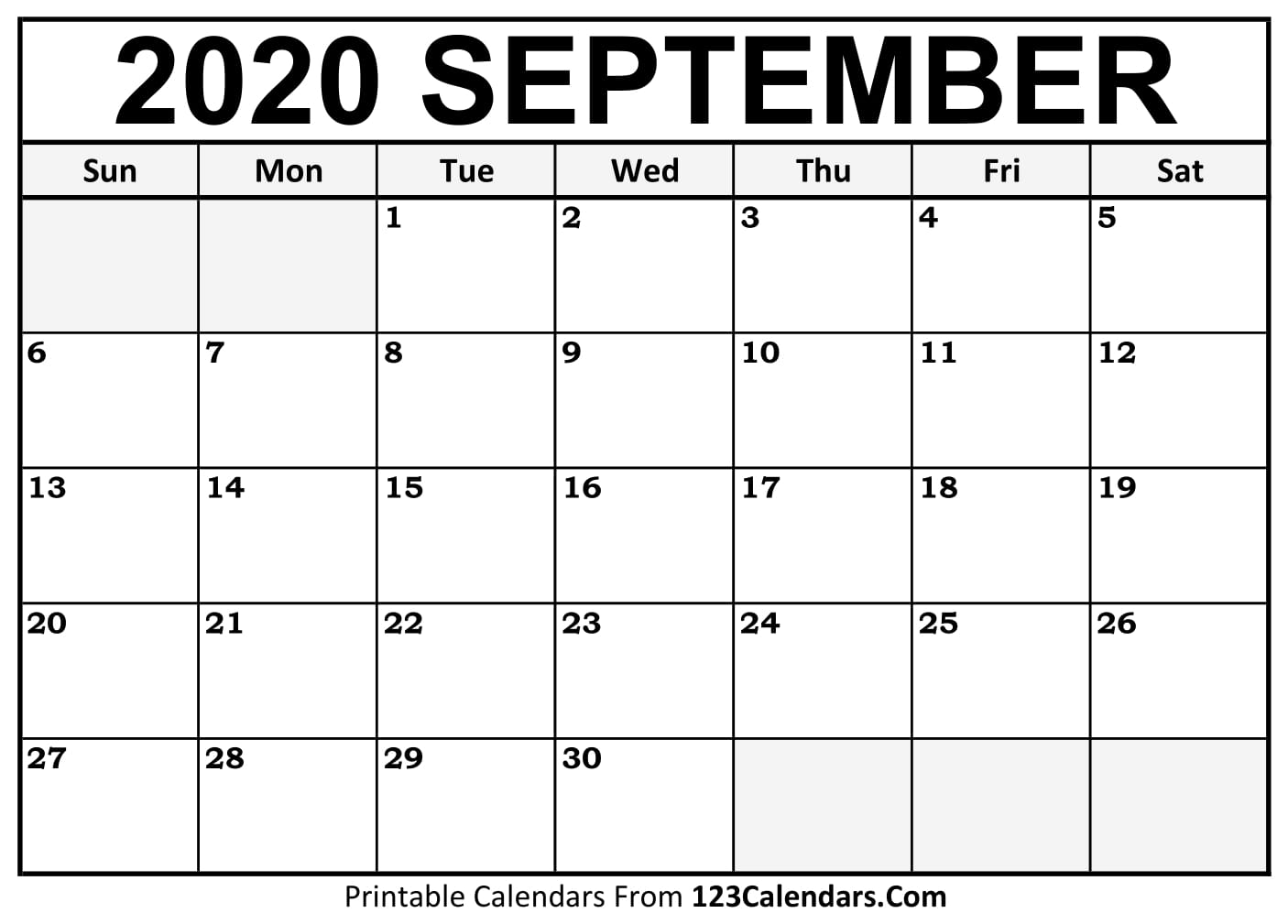 September 2020 Printable Calendar