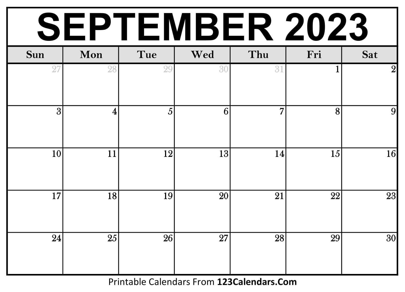 September Calendar 2023