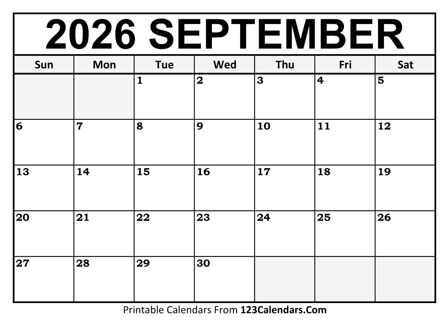 2026 September Calendar