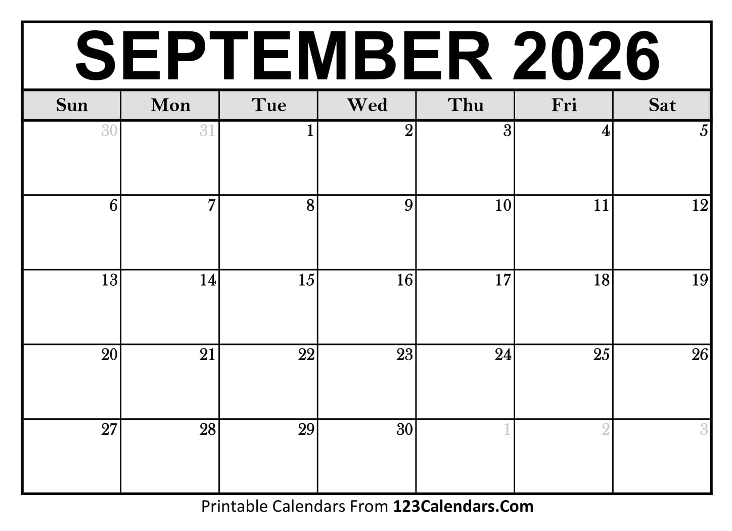 September 2026 Calendar