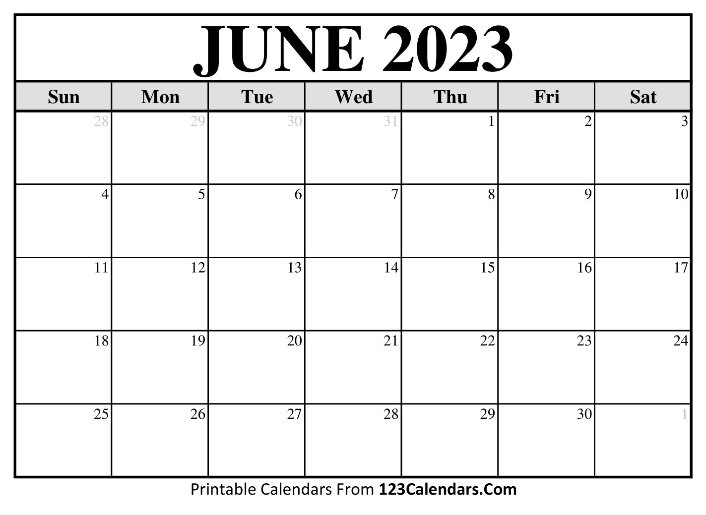 June 2023 Calendar Monthly Printable Calendars