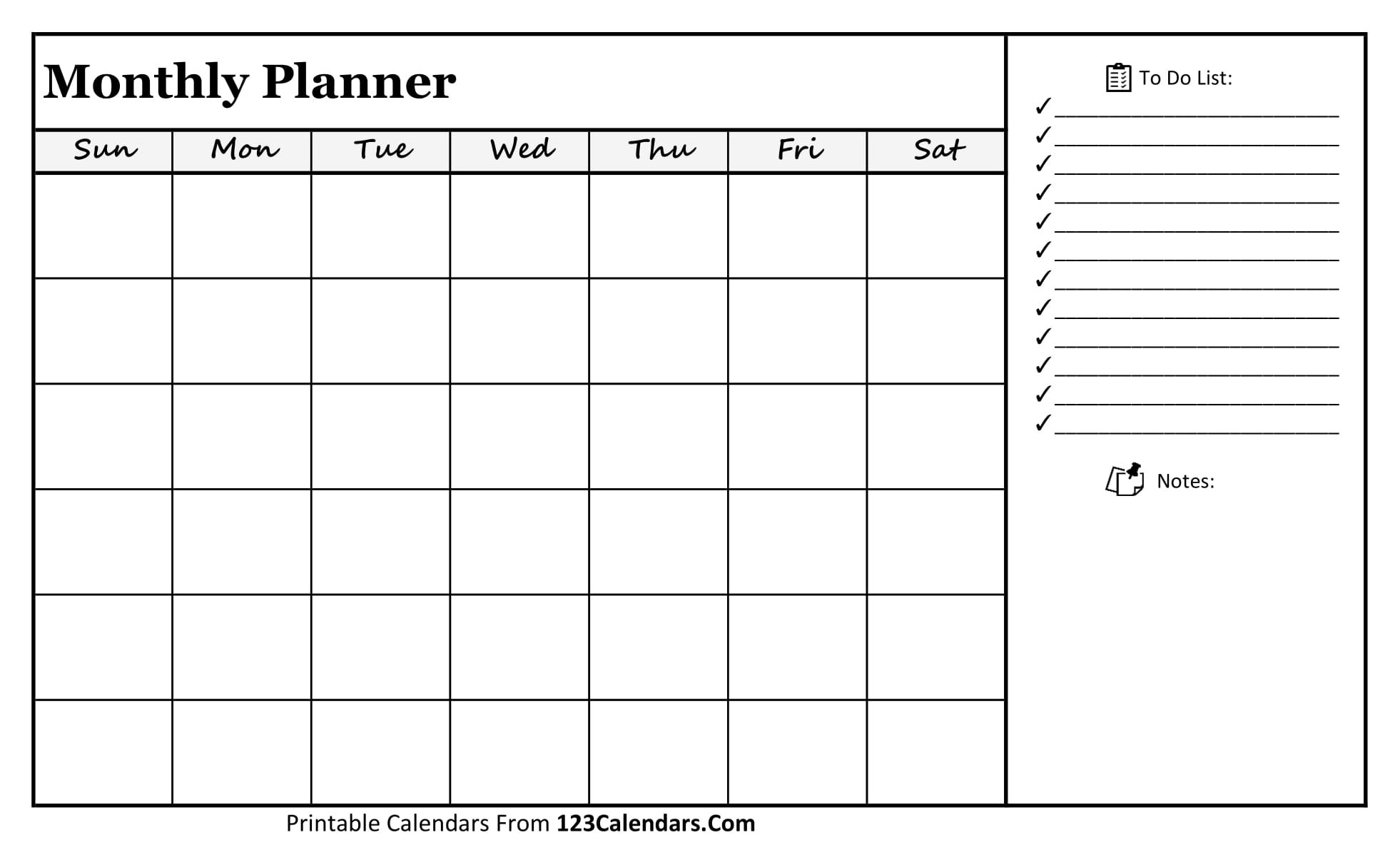 Month on 2 Pages Planner Calendar Refill – Sunday Start